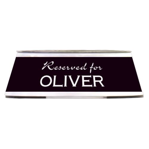 Personalized pet bowl personalized with the saying "Reserved for OLIVER" in black and white
