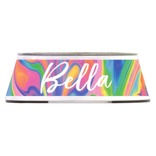 Personalized pet bowl personalized with marbling pattern and the saying "Bella"