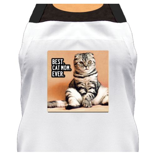 Personalized apron personalized with photo and the saying "Best cat mom ever"