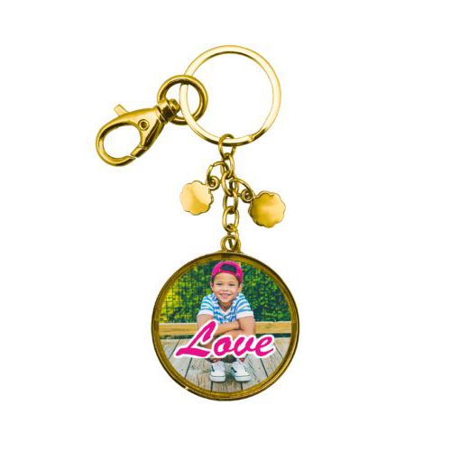 Personalized metal keychain personalized with photo and the saying "Love"
