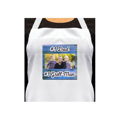 Personalized apron personalized with photo and the saying "#1 Grill Man" and the saying "#1 Dad"
