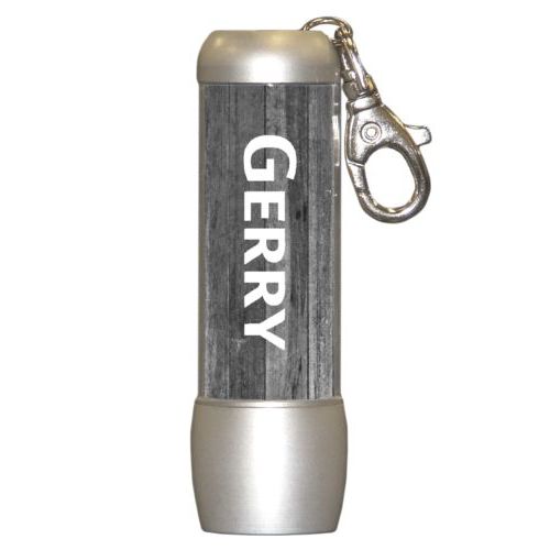 Personalized flashlight personalized with grey rustic pattern and the saying "Gerry"