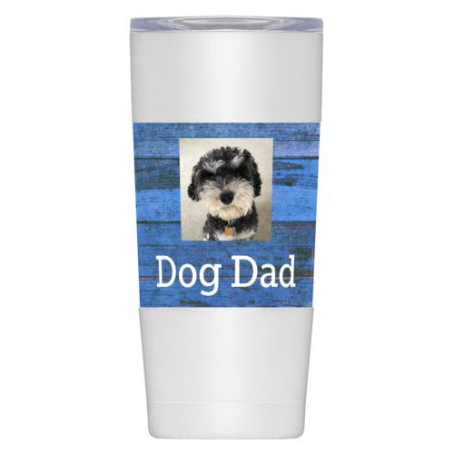 20oz double-walled steel mug personalized with dog photo and "Dog Dad"