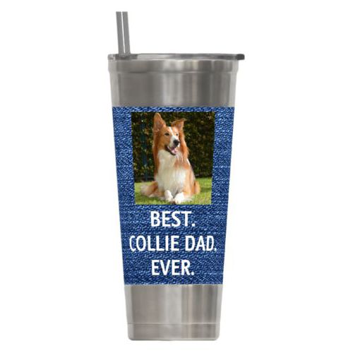 Personalized insulated steel tumbler personalized with photo and the saying "BEST. COLLIE DAD. EVER."