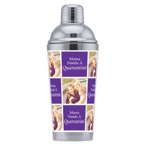 Coctail shaker personalized with a photo and the saying "Mama Needs A Quarantini" in amherst college