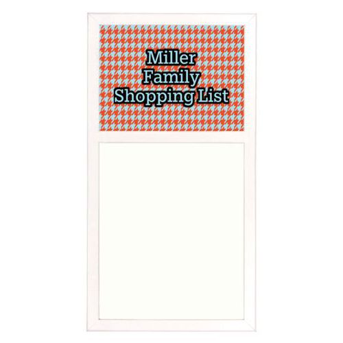 Personalized white board personalized with houndstooth pattern and the saying "Miller Family Shopping List"