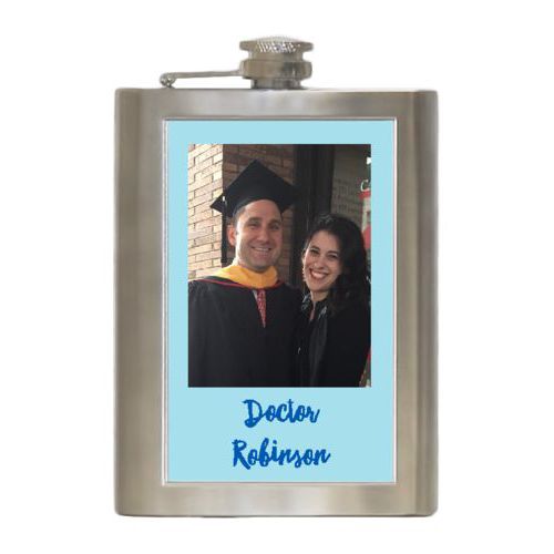 Personalized 8oz flask personalized with photo and the saying "Doctor Robinson"