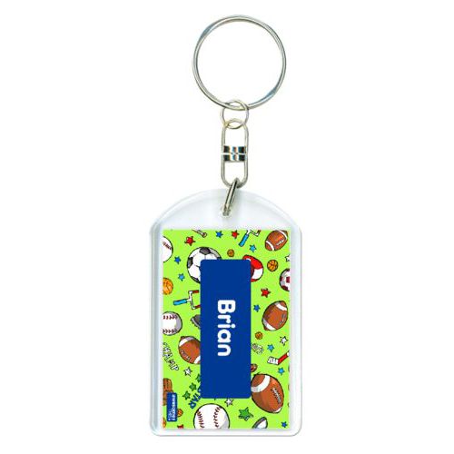 Personalized keychain personalized with sports pattern and name in blue