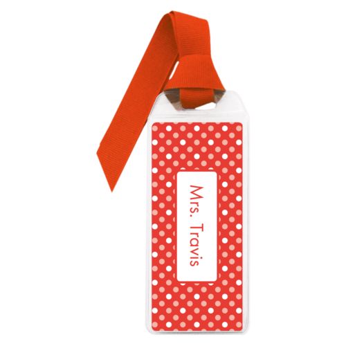 Personalized book mark personalized with medium dots pattern and name in red punch and papaya
