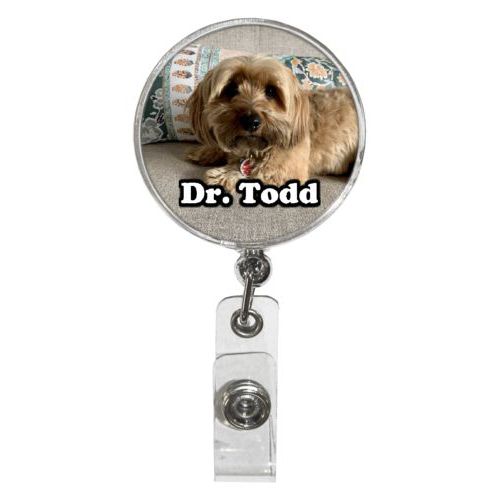 Personalized badge reel personalized with dog photo