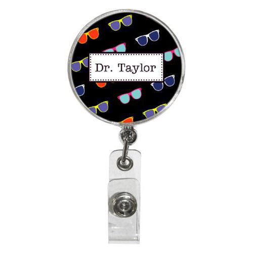 Personalized badge reel personalized with summer shady pattern and name in black licorice