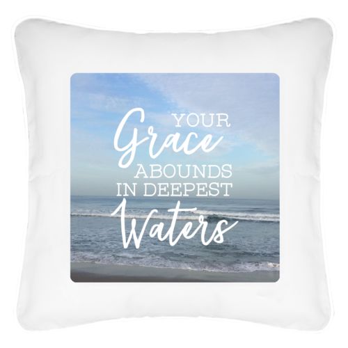 Personalized pillow personalized with photo and the saying "Your grace abounds in deepest waters"