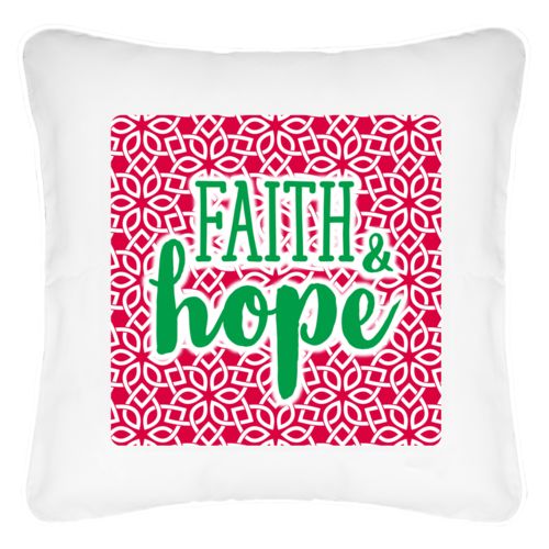 Personalized pillow personalized with lattice pattern and the saying "Faith & Hope"