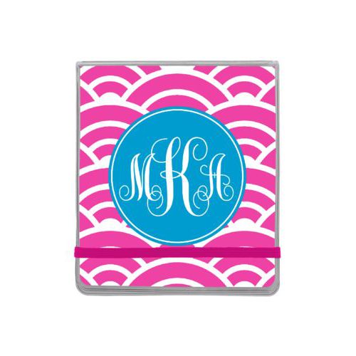 Personalized manicure set personalized with sunrise pattern and monogram in caribbean blue and juicy pink