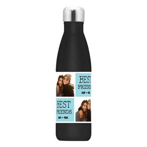 Double walled water bottle personalized with a photo and the saying "Best Friends" in black and robin's shell