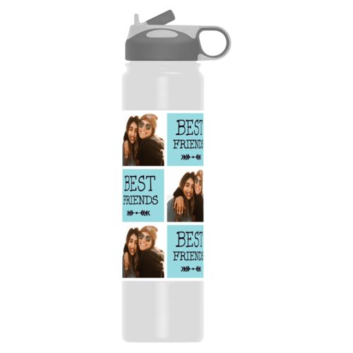 Vacuum insulated water bottle personalized with a photo and the saying "Best Friends" in black and robin's shell
