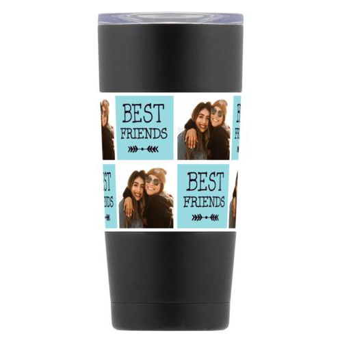 Personalized insulated steel mug personalized with a photo and the saying "Best Friends" in black and robin's shell