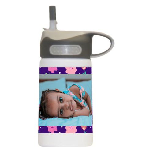 Kids insulated water bottle personalized with poppy pattern and photo
