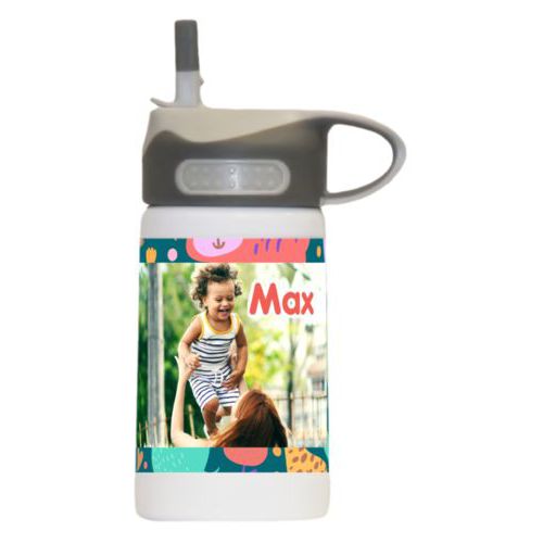 Preschool water bottle personalized with africa pattern and photo and the saying "Max"