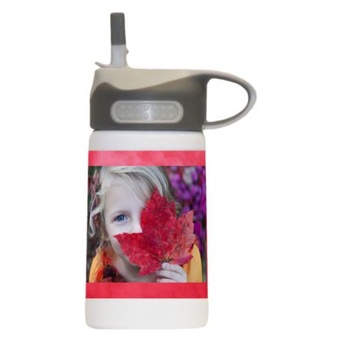 Water bottle for kids personalized with red cloud pattern and photo