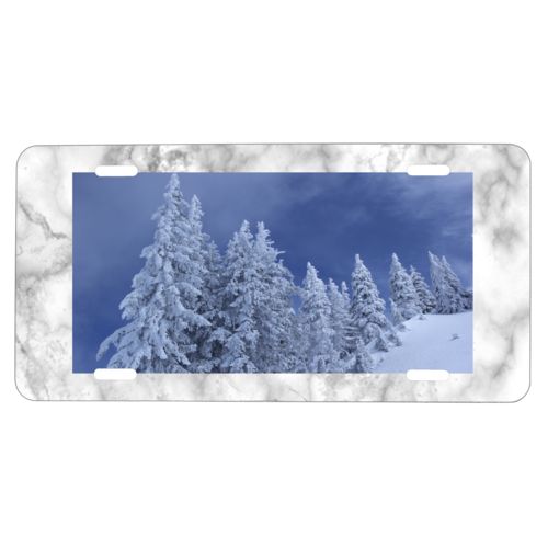 Custom license plate personalized with grey marble pattern and photo