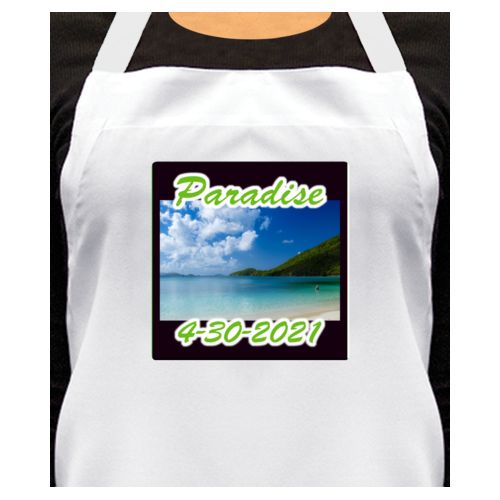 Personalized apron personalized with photo and the sayings "Paradise" and "4-30-2021"