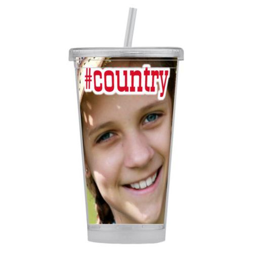 Personalized tumbler personalized with photo and the saying "#country"