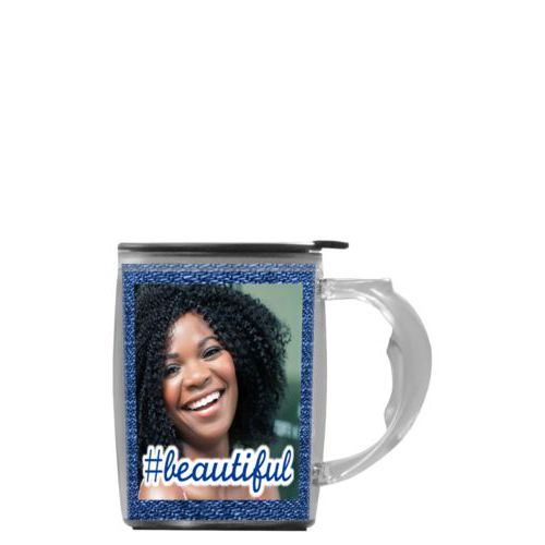 Custom mug with handle personalized with photo and the saying "#beautiful"