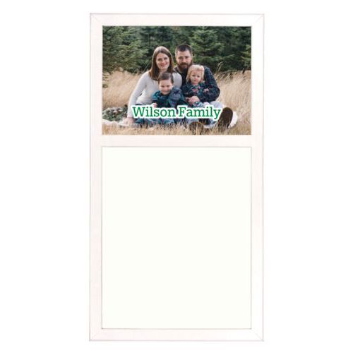 Personalized white board personalized with photo and the saying "Wilson Family"