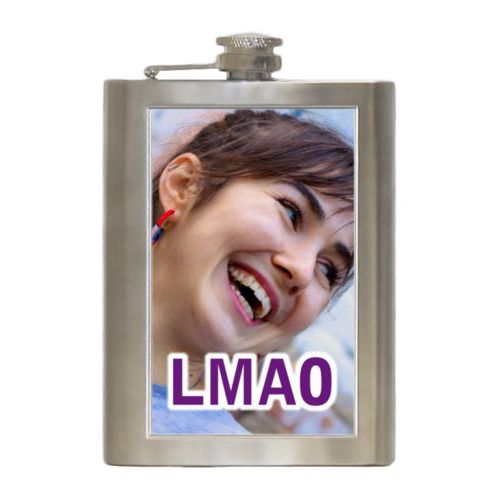 Personalized 8oz flask personalized with photo and the saying "LMAO"