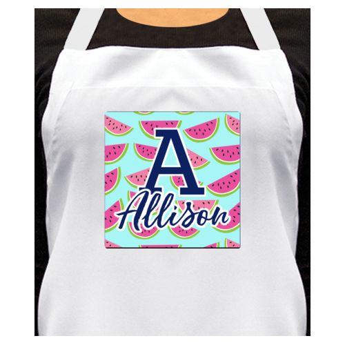 Personalized apron personalized with fruit watermelon pattern and the sayings "A" and "Allison"