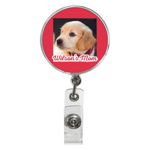 Personalized badge reel personalized with photo and the saying "Wilson's Mom"