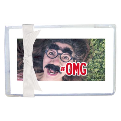 Personalized enclosure cards personalized with photo and the saying "#omg"