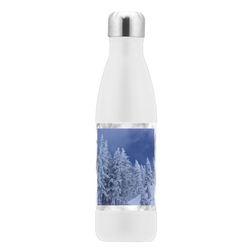 Personalized stainless steel water bottle personalized with grey marble pattern and photo