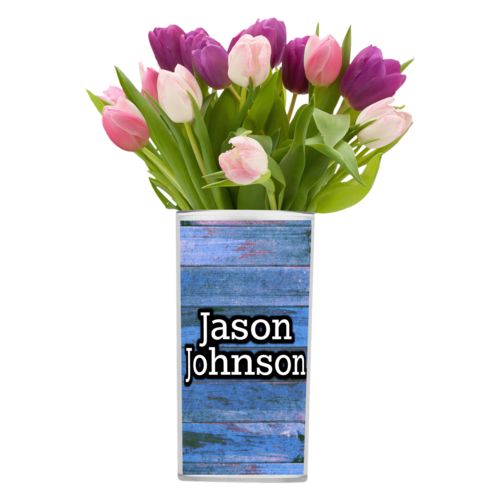 Personalized vase personalized with sky rustic pattern and the saying "Jason Johnson"