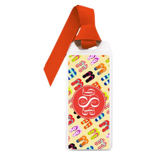 Personalized book mark personalized with flip flops pattern and monogram in red orange