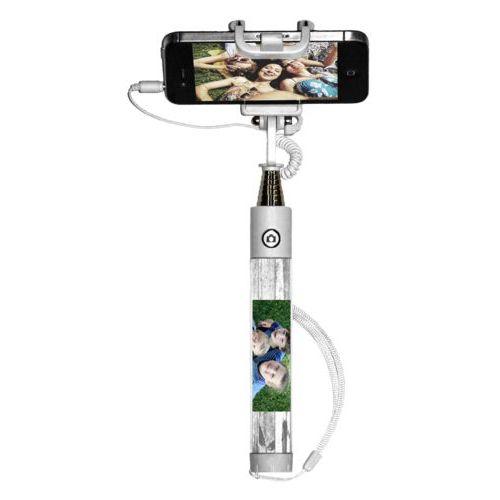 Personalized selfie stick personalized with white rustic pattern and photo