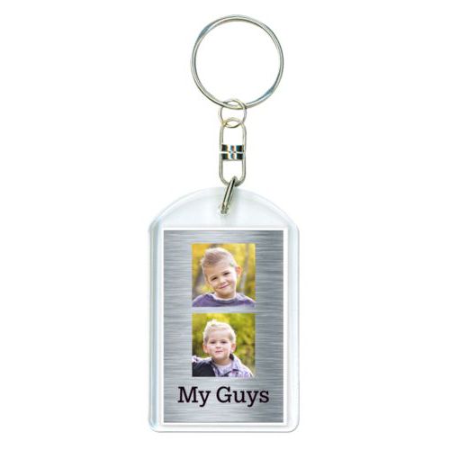 Personalized keychain personalized with steel industrial pattern and photo and the saying "My Guys"