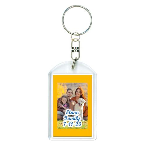 Personalized keychain personalized with photo and the saying "Stone Family 7-11-20"