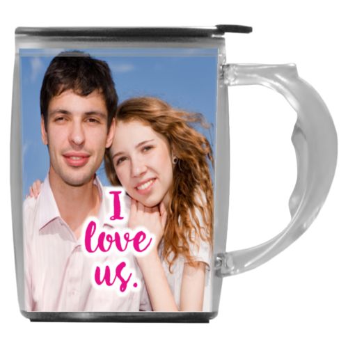 Custom mug with handle personalized with photo and the saying "I love us"