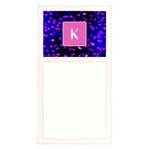 Personalized white board personalized with dream hearts pattern and initial in pink