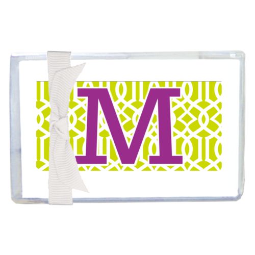 Personalized enclosure cards personalized with ironwork pattern and the saying "M"