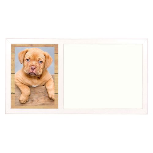 Personalized white board personalized with natural wood pattern and photo