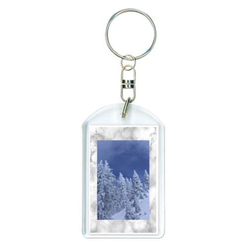 Personalized plastic keychain personalized with grey marble pattern and photo