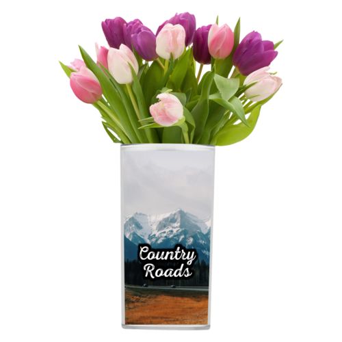 Personalized vase personalized with photo and the saying "Country Roads"