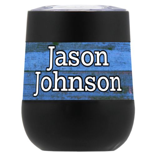 Personalized insulated wine tumbler personalized with sky rustic pattern and the saying "Jason Johnson"