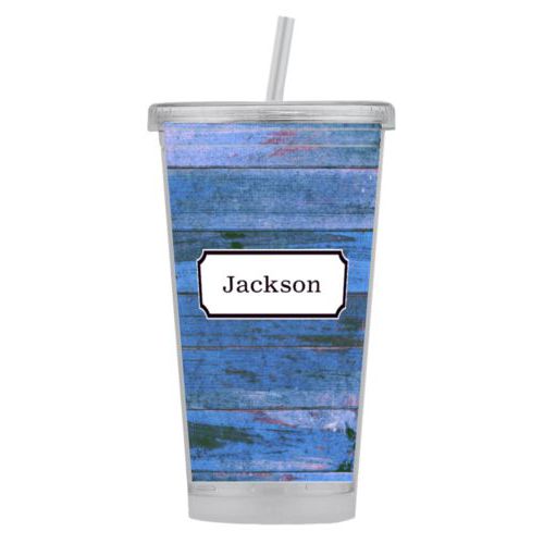 Personalized tumbler personalized with sky rustic pattern and name in black licorice