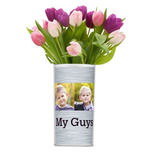 Personalized vase personalized with steel industrial pattern and photo and the saying "My Guys"