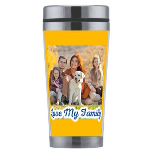 Personalized coffee mug personalized with photo and the saying "Love My Family"