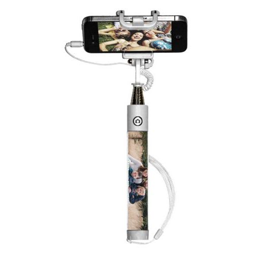 Personalized selfie stick personalized with photo and the saying "Wilson Family"